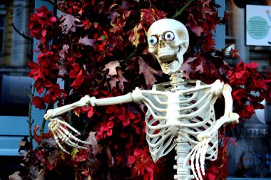 Plastik iskelet şeklinde Cadılar Bayramı süslemesi