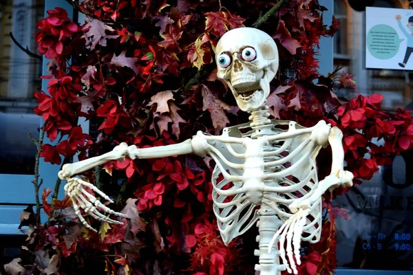 Halloween Dekoration Form Ett Plastskelett — Stockfoto