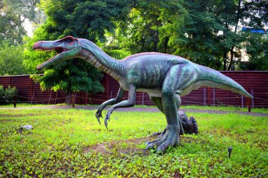 Kyiv, Ukraine - August  06, 2022: Dinosaur figures in Dinopark