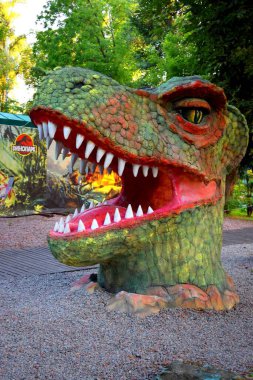 Kyiv, Ukraine - August  06, 2022: Dinosaur figures in Dinopark