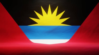 Antigua 'nın sunum ya da ürün sergisi için örtülü bayrağıyla stüdyo arkaplanı. 3B görüntüleme