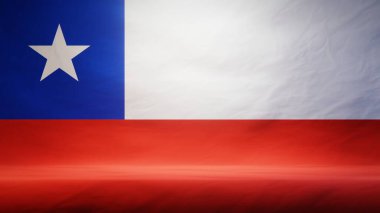 Sunum ya da ürün sergisi için Şili bayrağıyla donatılmış stüdyo arkaplanı. 3B görüntüleme