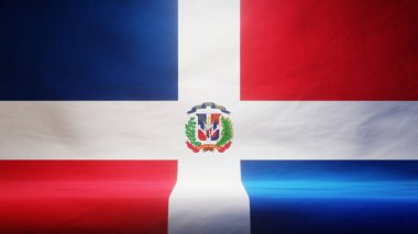 Sunum ya da ürün sergisi için Dominik Cumhuriyeti 'nin örtülü bayrağını taşıyan stüdyo arkaplanı. 3B görüntüleme