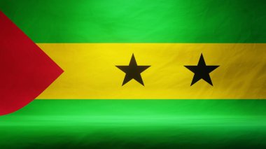 Sunum için Sao Tome ve Prinicipe 'in örtülü bayrağıyla stüdyo arkaplanı. 3B görüntüleme