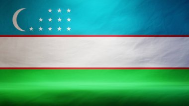 Sunum için Özbekistan 'ın örtülü bayrağını taşıyan stüdyo arkaplanı. 3B görüntüleme