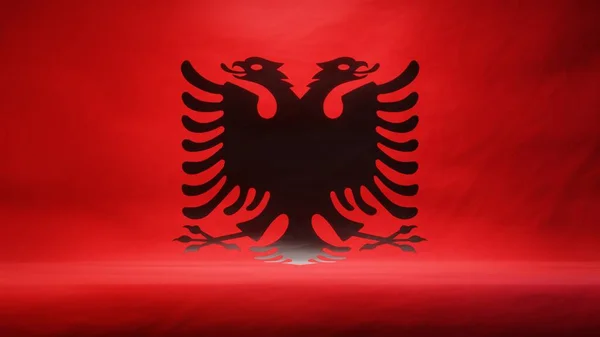 Estúdio Pano Fundo Com Bandeira Drapeado Albânia Para Apresentação Exibição — Fotografia de Stock