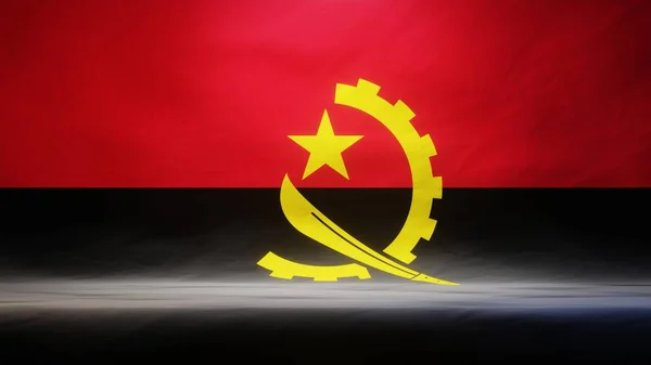 Estúdio Com Bandeira Drapeada Angola Para Apresentação Exibição Produto Renderização — Fotografia de Stock