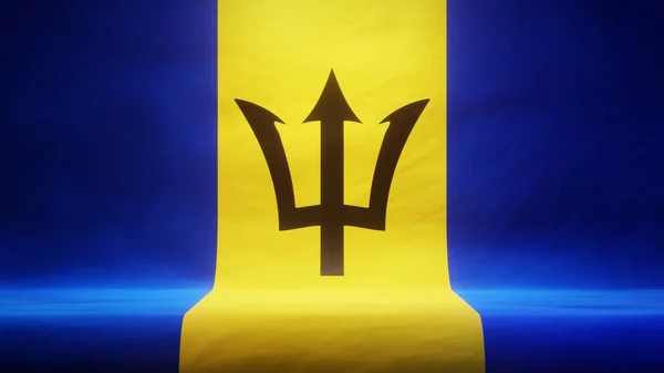 Studiokulisse Mit Drapierter Flagge Von Barbados Zur Präsentation Oder Produktpräsentation — Stockfoto