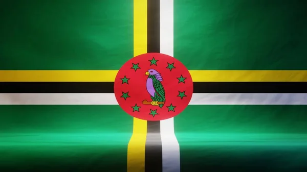 Studiokulisse Mit Drapierter Flagge Von Dominica Zur Präsentation Oder Produktpräsentation — Stockfoto