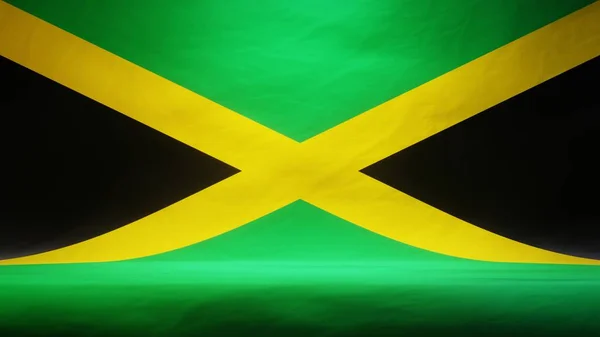 Estúdio Com Bandeira Drapeada Jamaica Para Apresentação Exibição Produto Renderização — Fotografia de Stock