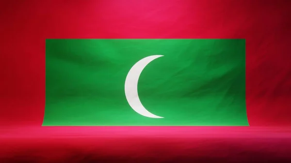 Studiokulisse Mit Drapierter Flagge Der Malediven Zur Präsentation Oder Produktpräsentation — Stockfoto