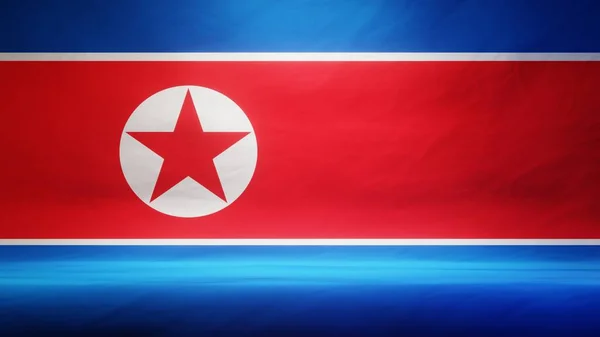 Studio Achtergrond Met Gedrapeerde Vlag Van Noord Korea Voor Presentatie — Stockfoto