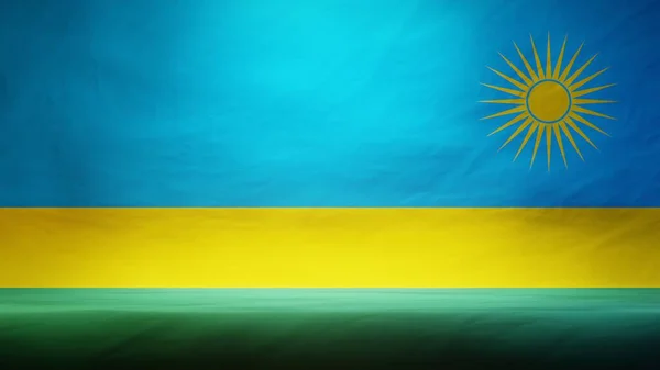 Studio backdrop with draped flag of Rwanda for presentation or product display. 3D rendering