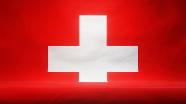 Studiokulisse Mit Drapierter Flagge Der Schweiz Zur Präsentation Oder Produktpräsentation — Stockfoto