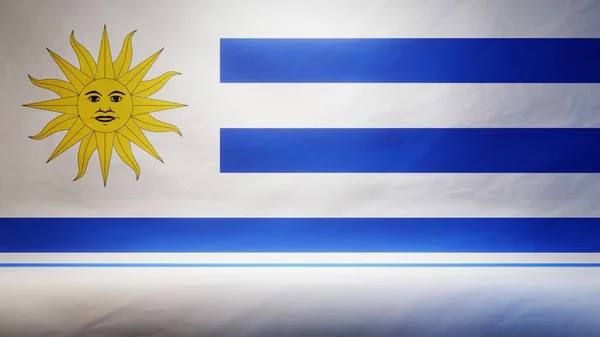 Studiokulisse Mit Drapierter Flagge Uruguays Zur Präsentation Oder Produktpräsentation Rendering — Stockfoto