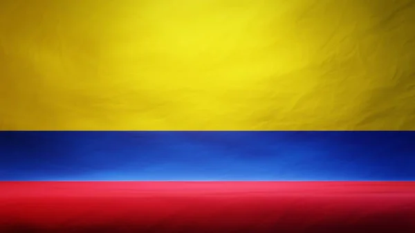 Studio Tło Zasłoniętą Flagą Kolumbii Prezentacji Lub Wyświetlania Produktu Renderowanie — Zdjęcie stockowe