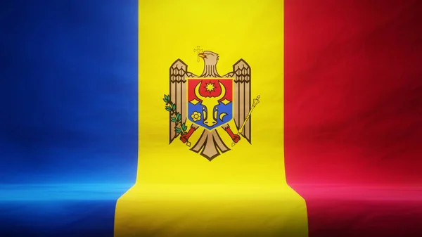 Studio Tło Zasłoniętą Flagą Mołdawii Prezentacji Lub Wyświetlania Produktu Renderowanie — Zdjęcie stockowe