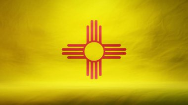 ABD 'nin New Mexico eyaletinin bayrağıyla donatılmış stüdyo arkaplanı. 3B görüntüleme
