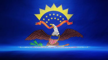 ABD 'nin Kuzey Dakota eyaletinin bayrağıyla donatılmış stüdyo arkaplanı. 3B görüntüleme