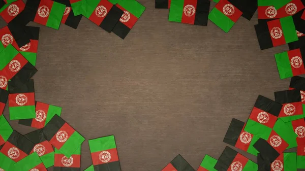 Rahmen Aus Papierfahnen Afghanistans Arrangiert Auf Einem Holztisch Nationales Feierkonzept — Stockfoto