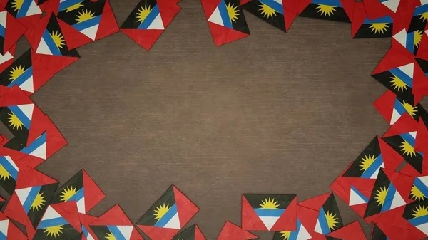Antigua Nın Kağıt Bayraklarından Yapılmış Çerçeve Ahşap Masaya Dizilmiş Ulusal — Stok fotoğraf
