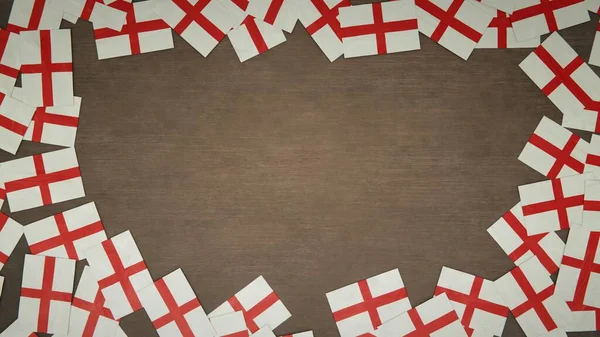 木製のテーブルの上に配置されたイギリスの紙の旗で作られたフレーム 国民のお祝いの概念 3Dイラスト — ストック写真
