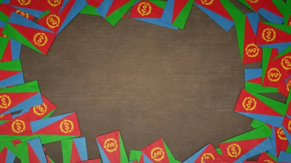 Rahmen Aus Papierfahnen Eritreas Angeordnet Auf Einem Holztisch Nationales Feierkonzept — Stockfoto