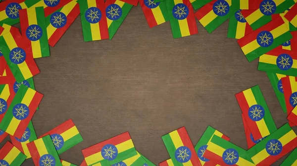 Σκελετός Από Χάρτινες Σημαίες Της Αιθιοπίας Τοποθετημένος Ξύλινο Τραπέζι Εθνική — Φωτογραφία Αρχείου