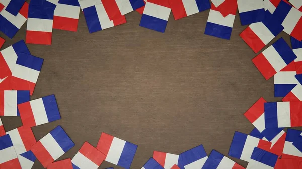 Fransa Nın Kağıt Bayraklarından Yapılmış Çerçeve Ahşap Masaya Dizilmiş Ulusal — Stok fotoğraf