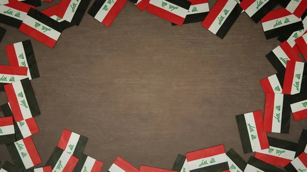 Quadro Feito Bandeiras Papel Iraque Dispostos Mesa Madeira Conceito Celebração — Fotografia de Stock