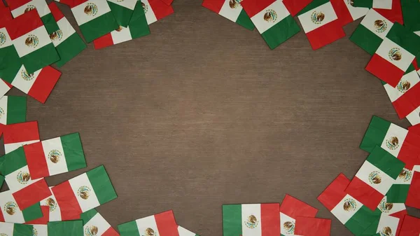Meksika Nın Kağıt Bayraklarından Yapılmış Çerçeve Ahşap Masaya Dizilmiş Ulusal — Stok fotoğraf