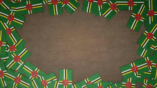 Frame Gemaakt Van Papieren Vlaggen Van Dominica Gearrangeerd Houten Tafel — Stockfoto