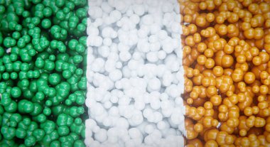 İrlanda 'nın soyut bayrağı birden fazla toptan ya da plastik baloncuklardan oluşur. Kavramsal bayrak tasarımı. 3B görüntüleme