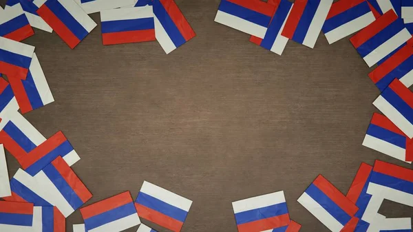 Σκελετός Από Χάρτινες Σημαίες Της Ρωσίας Τοποθετημένος Ξύλινο Τραπέζι Εθνική — Φωτογραφία Αρχείου