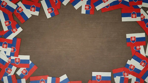 Rama Papierowych Flag Słowacji Rozmieszczone Drewnianym Stole Krajowa Koncepcja Świętowania — Zdjęcie stockowe