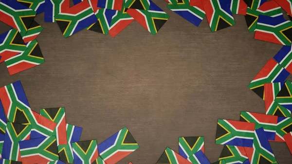 Rámeček Papírových Vlajek Jihoafrické Republiky Uspořádaných Dřevěném Stole Národní Koncepce — Stock fotografie