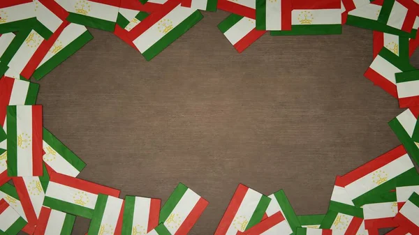 Quadro Feito Bandeiras Papel Tajiquistão Dispostas Mesa Madeira Conceito Celebração — Fotografia de Stock