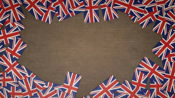 Marco Banderas Papel Del Reino Unido Dispuestas Sobre Mesa Madera —  Fotos de Stock