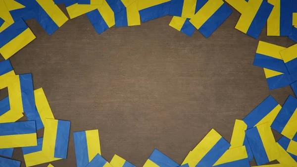 Stomme Papper Flaggor Ukraina Arrangeras Träbord Nationellt Firandekoncept Illustration — Stockfoto