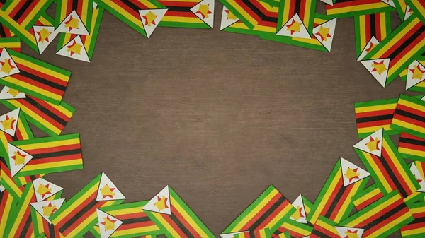 Frame Made Paper Flags Zimbabwe Arranged Wooden Table National Celebration — Stock Photo, Image