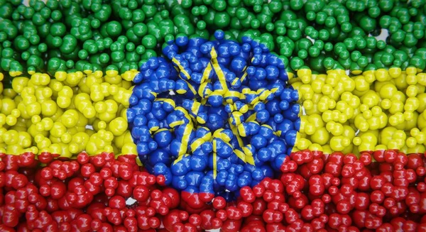 埃塞俄比亚的抽象国旗由多个球或塑料气泡组成 概念性旗帜设计 3D渲染 — 图库照片