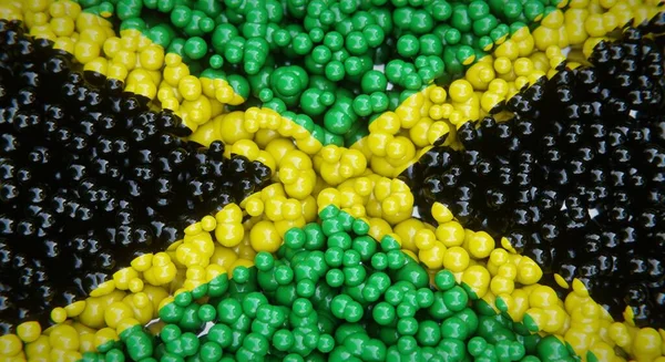 複数のボールやプラスチック製の泡で構成されたジャマイカの抽象フラグ 概念的な旗のデザイン 3Dレンダリング — ストック写真