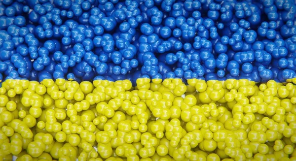 Abstrakt Flagga Ukraina Består Flera Bollar Eller Plastbubblor Konceptuell Flaggdesign — Stockfoto