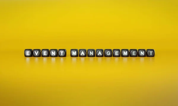 Words Event Management Spelled Out White Text Dark Wooden Blocks — Stock Photo, Image