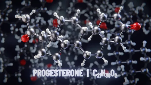 Progesterone molecular structure. 3D illustration
