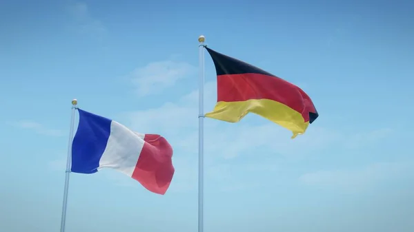 Bandiere Francia Germania Sullo Sfondo Del Cielo Blu Rendering — Foto Stock