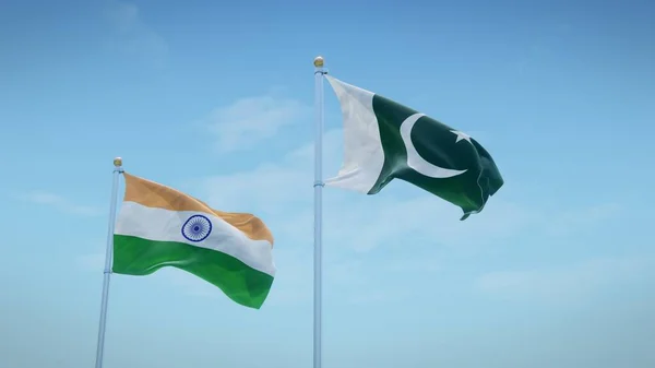 Banderas India Pakistán Contra Telón Fondo Del Cielo Azul Renderizado —  Fotos de Stock