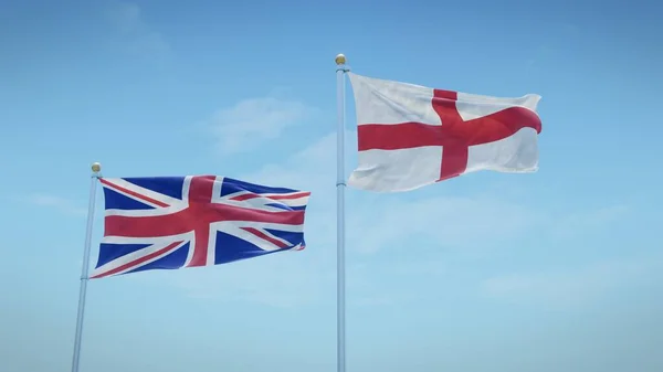 Bandeiras Reino Unido Inglaterra Contra Fundo Céu Azul Renderização — Fotografia de Stock