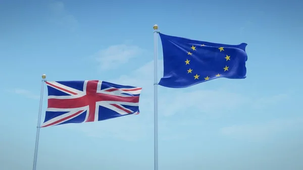 Bandeiras Reino Unido Num Cenário Céu Azul Renderização — Fotografia de Stock