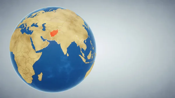 地球与阿富汗的国家突出红色 3D插图 — 图库照片